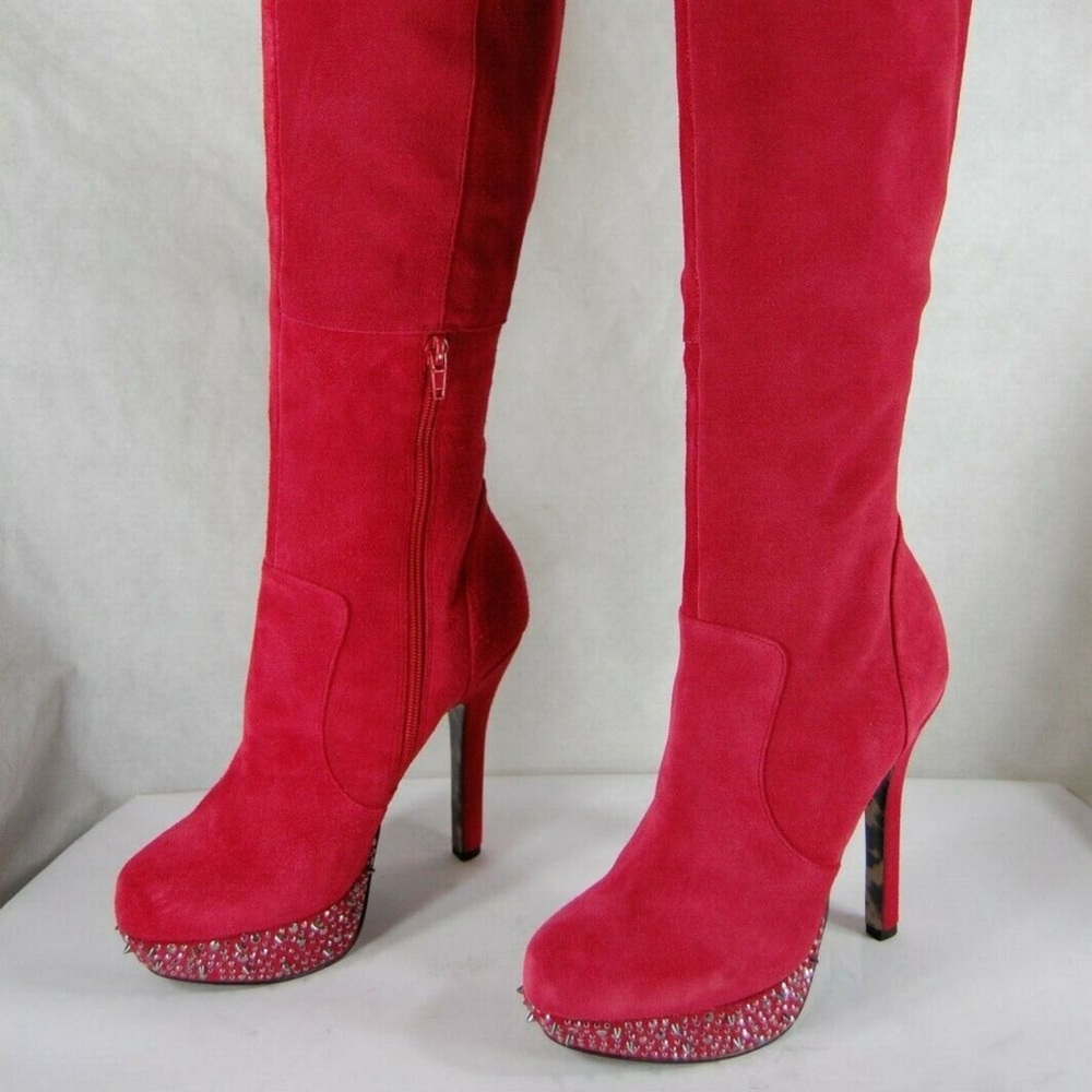 Betsy Johnson Spiked over the Knee Red Suede Boots